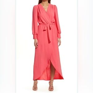 Fraiche by J Elegant Pink Wrap Dress